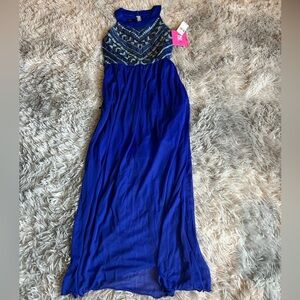 NWT I.Z. Byer royal blue sequins girls maxi dress